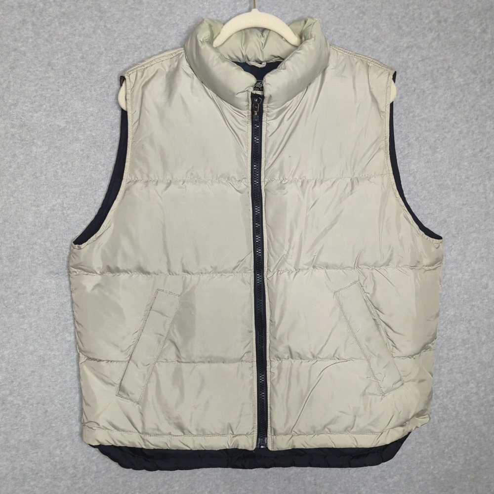 VTG Eddie Bauer Mens Goose Down Puffer Vest Full Zip Sleeveless Jacket Beige M/M